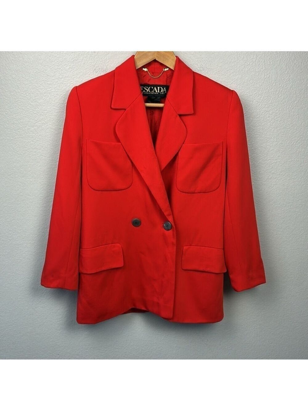 Escada Vintage Red Wool Blazer Double Breasted Boxy Oversized Jacket 6